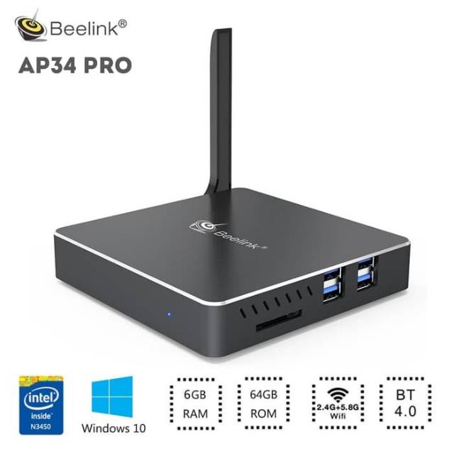 Mini PC Beelink AP34 PRO 6GB RAM 64GB ROM WIFI Antenna Metal Body 4xUSB Dual HDMI Windows 10 Bracket