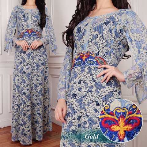 Baju dress Kaftan Maya Gold SW kaftan wanita brukat serena gold murah