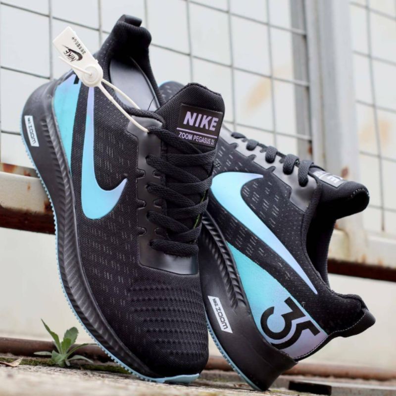 Sepatu Nike Zoom Running Pegasus Turbo 35 React Sport Men Hitam Putih Hijau High Bunglon11