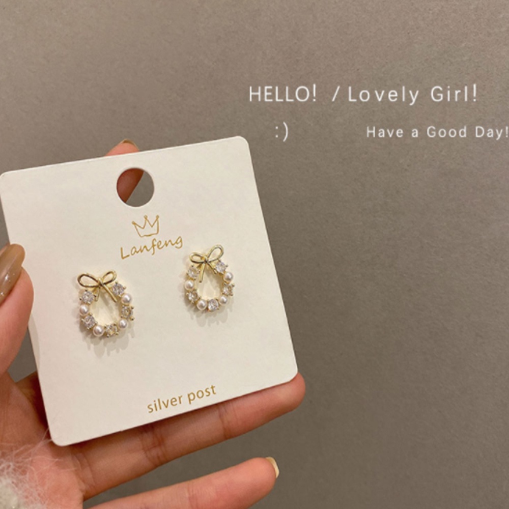 【COD Tangding】Bow Pearl Stud Earrings for Women Girl Party Fashion Accessories Jewelry