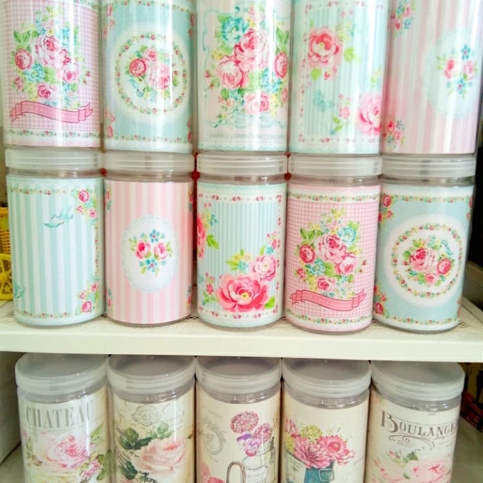 Toples dapur cantik serbaguna shabby chic plastik decoupage VIONA set 5pc