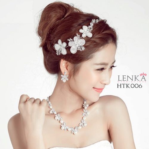 Paket Tiara Kalung Anting Mutiara Eksklusif Aksesoris Pengantin Modern Lenka - HTK006