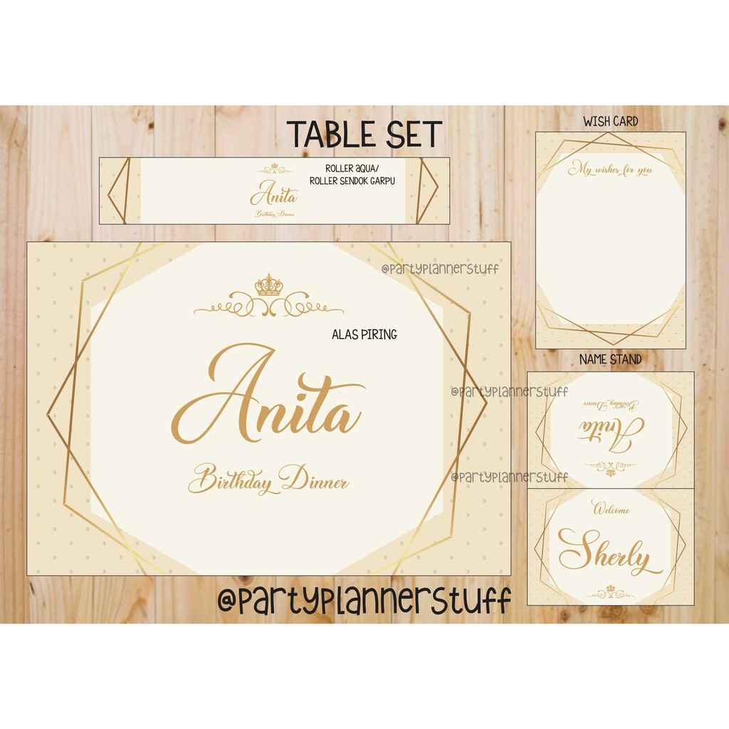Table set gold white aksesoris dekor meja dinner birthday dekor bridal shower table set murah custom