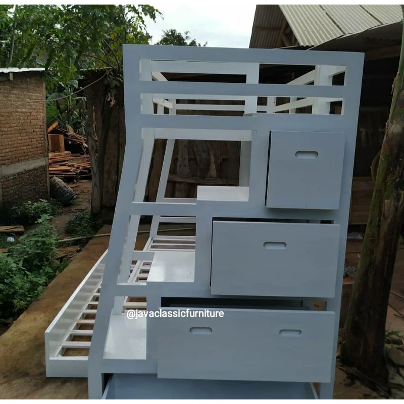 DIPAN TEMPAT TIDUR RANJANG SUSUN TINGKAT ANAK DUCO PUTIH PINK MINIMALIS LACI 3 BED MURAH BAHAN KAYU FURNITURE JEPARA KUALITAS EXPORT-1
