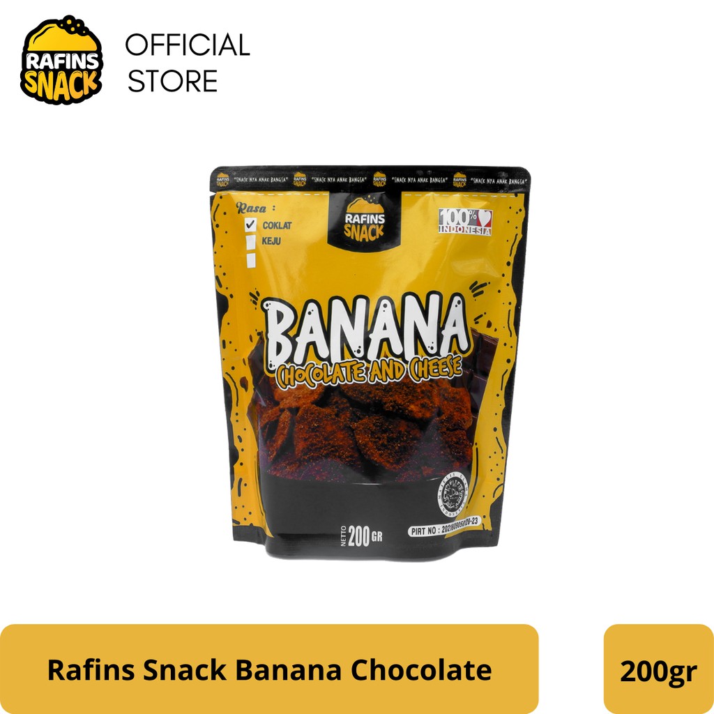 

Rafins Snack Kripik Pisang BANANA CHOCOLATE AND CHEESE 200gr Cemilan Coklat Keju Jajanan Makanan Ringan Snacks Kerupuk Keripik Pisang Manis Kering