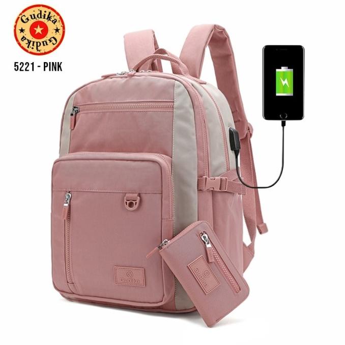 Tas Gudika 5221 - Tas Ransel Laptop Usb Set Dompet Wanita Pria Import