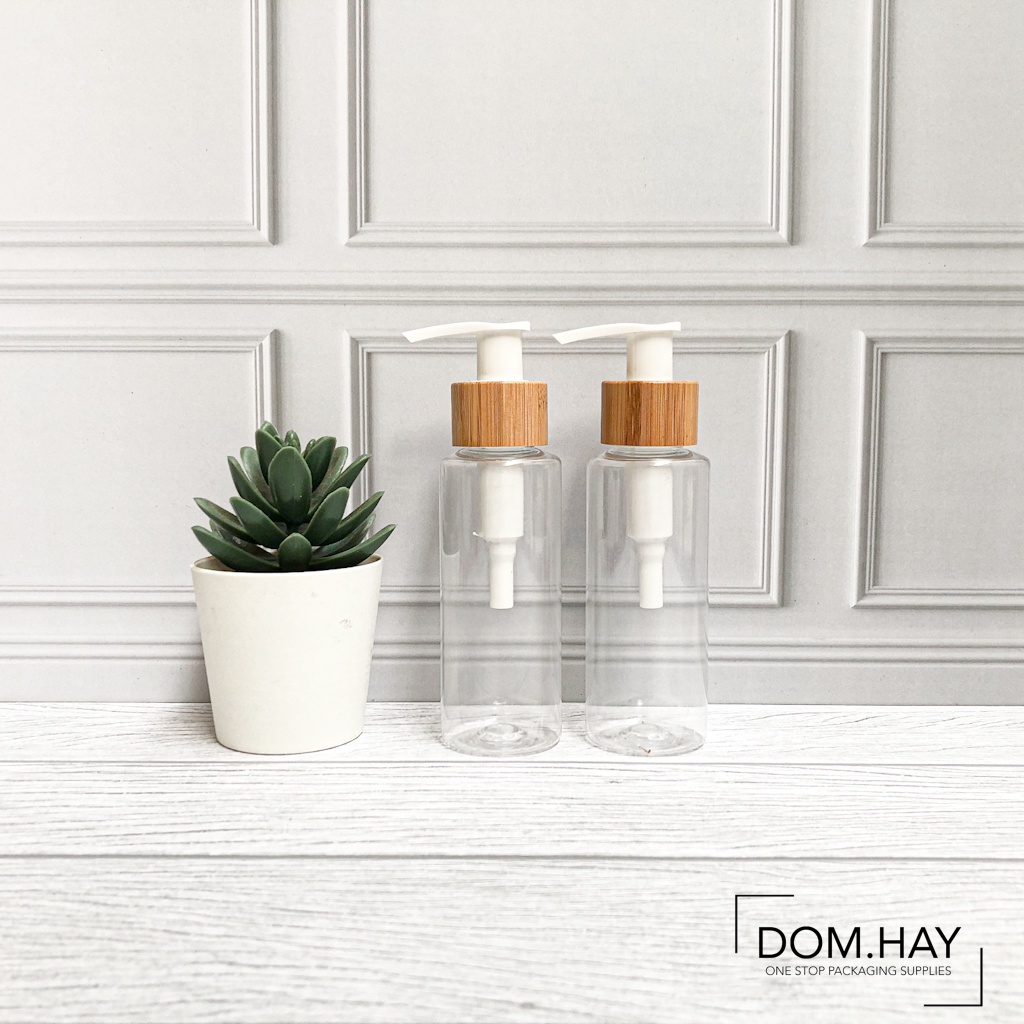 Botol Plastik Pump Wood 100ml RF Dish Soap Sabun Body Hand Wash Shampoo Gel Oil Minyak Kemasan Plast