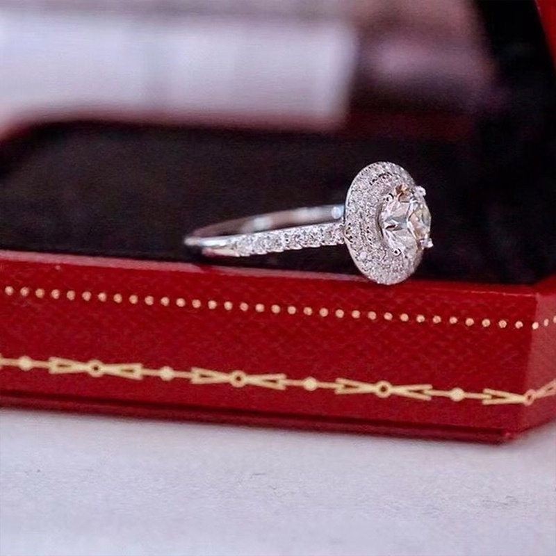 Cincin Bentuk Bulat Bahan Cubic Zirconia Gaya Klasik Untuk Wanita