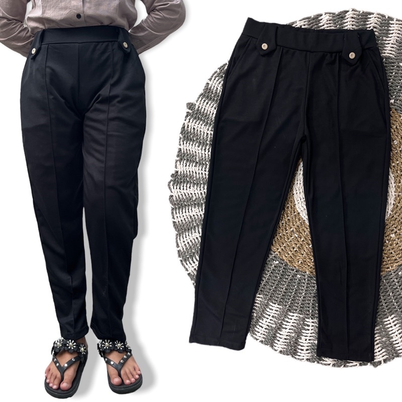 CELANA WANITA PANJANG POLOS HITAM JUMBO BIG SIZE PINGGANG KARET SCUBA HIGHWAIST CELANA KANCING BAWAH PENSIL CELANA KERJA MURAH LEGGING MELAR