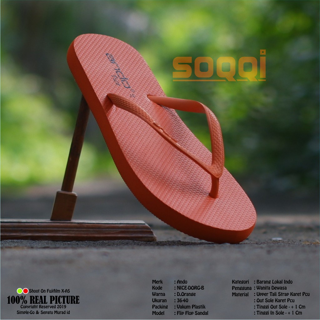 Sendal flip flop cewek dewasa jepit karet ori sandal flat japit wanita perempuan flat anti air kwalitas import Ando Nice promo murah keren cod 36-40