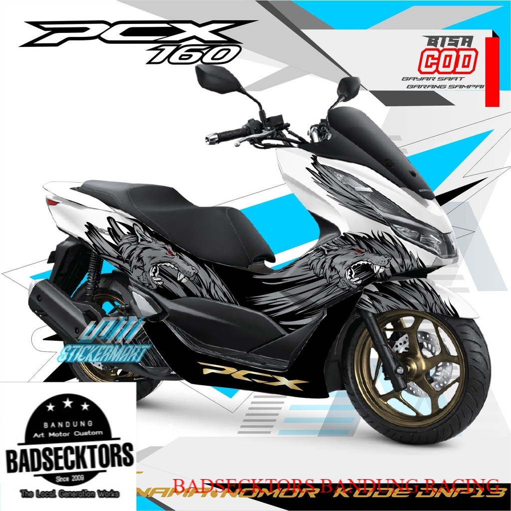 DECAL PCX 160 Grafis wolferine serigala variasi warna putih keren