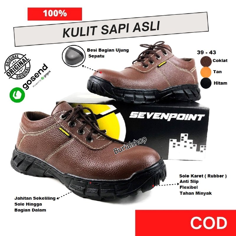 Sepatu Safety Original Pria Tali Sefty Shoes Kulit Asli Spatu Safty Septy Cowok Ujung Besi Septi Sevenpoint Proyek Lapangan Industry Ujung Besi BS