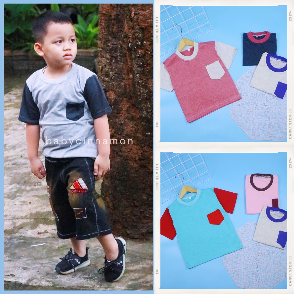 Kaos John Ethes uk Bayi - 6 Tahun / Baju Polos Anak Laki-Laki Balita Atasan Oblong Reglan Lengan Pendek Saku