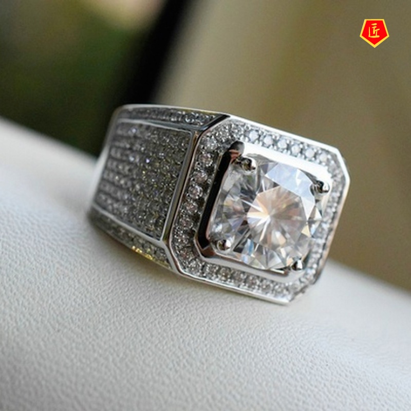 [Ready Stock]European and American Fashion Square Ring Full Diamond Micro Inlaid Exaggerated Style