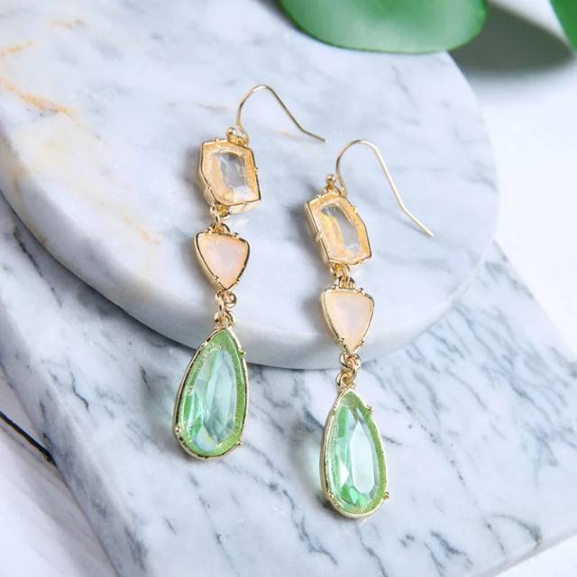 Green crystal long earring