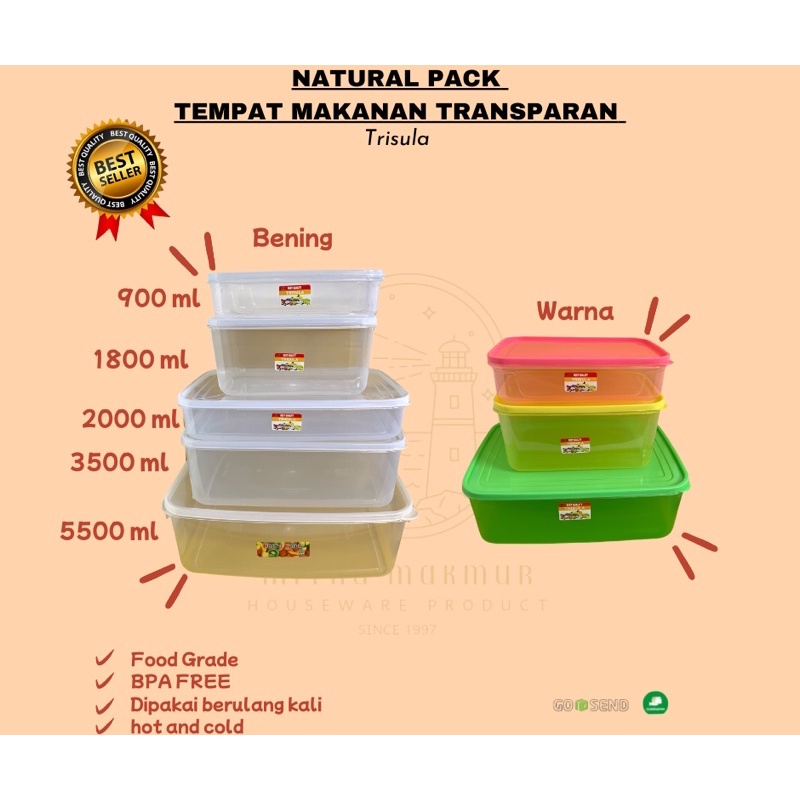 Kotak Makan Transparan Tempat Makanan Natural Pack size 900-1800-2000-3500-5500 ml