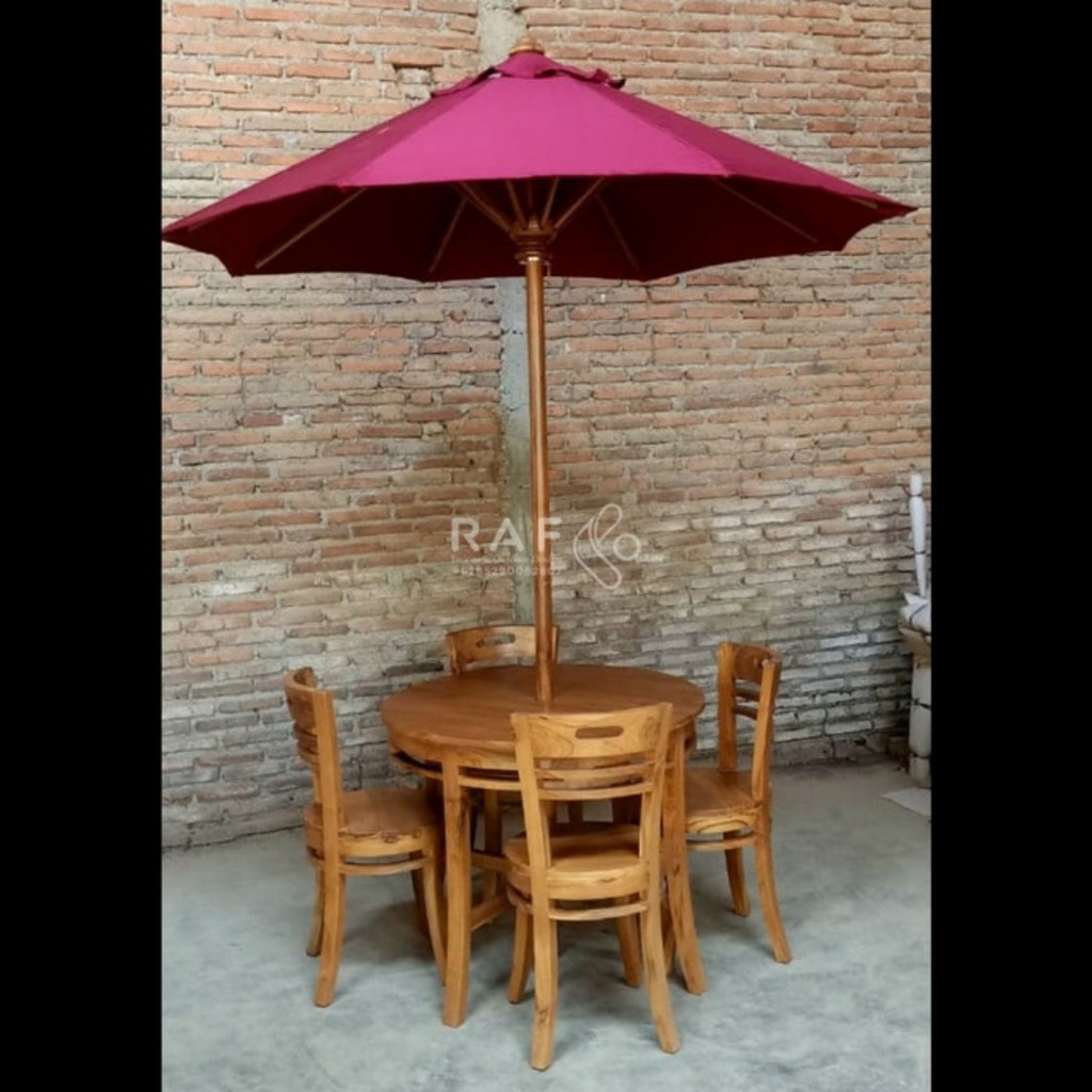 Meja Kursi Makan Payung, Meja Makan Bulat 4 Kursi Cafe Taman Jepara