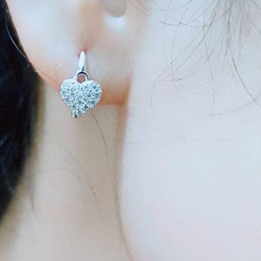 ❈ Anting jepit fashion wanita dewasa Love mata putih perak asli 925/silver lapisan emas putih murni 