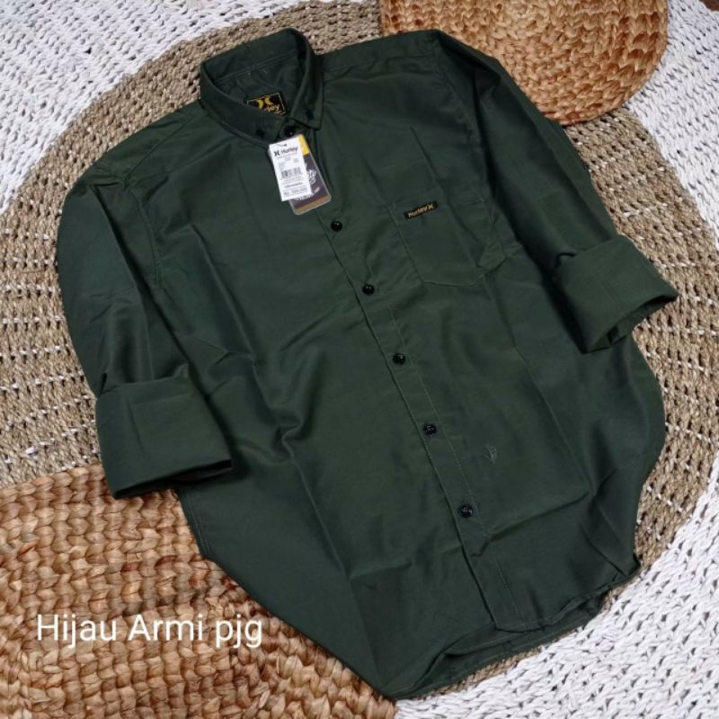 Kemeja Pria Lengan Panjang Polos Army Hem  Pria Formal Katun Poplin Model Slimfit