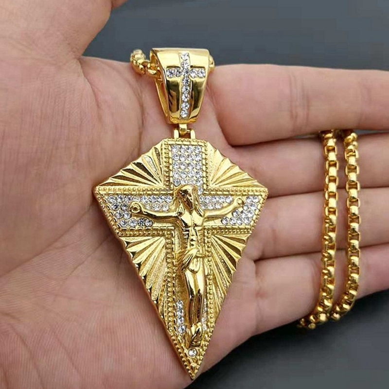 Kalung Liontin Salib Yesus Gaya Punk Vintage Untuk Pria