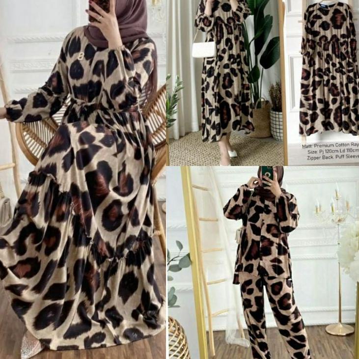 Hot Sell.. GAMIS LEOPARD DRESS JAGUARD MACAN MOA COKLAT GAMIS MAXY RAYON PREMIUM BUSUI SUSUN CANDA R