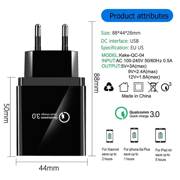 Charger 4 port USB Quickcharger QC3.0 SANTAC