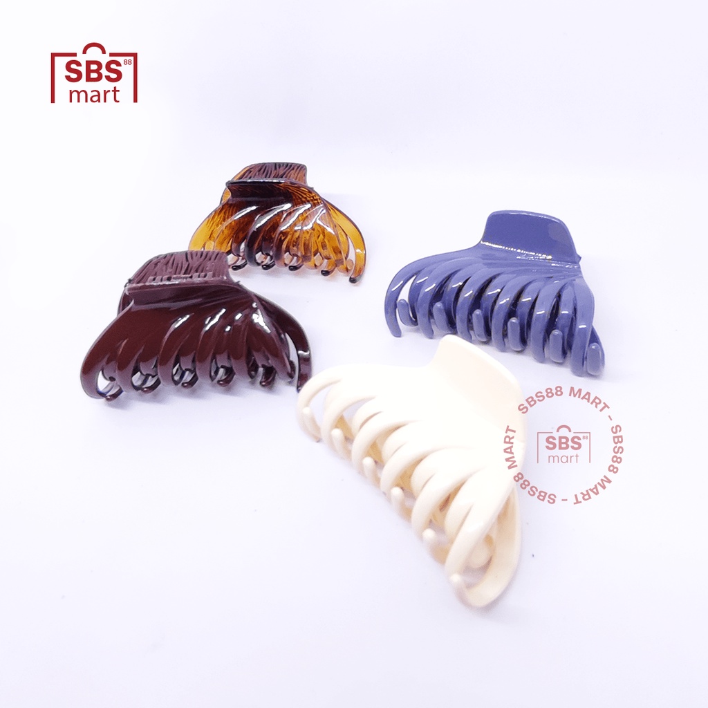 PREMIUM JEDAI GLOSSY KOREA Bentuk Kipas Cakar 6 - Jepit Rambut Salon Tebal 8CM - Wood