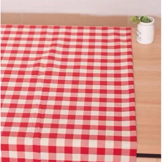 KAIN KATUN LINEN IMPOR MOTIF MERAH PUTIH KOTAK KECIL/KAIN DIY
