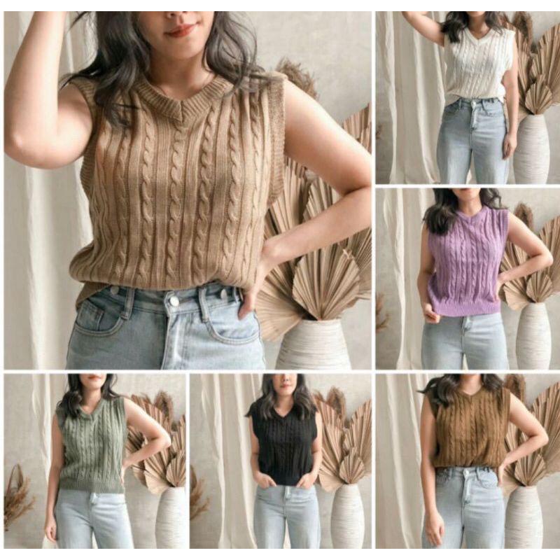 VEST ROMPI CABLE/BAJU WANITA PREMIUM/RAJUT TEBAL OUTERWEAR / ROMPI RAJUT