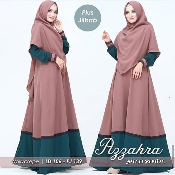 Gamis Wanita Terbaru 2021 AZZAHRA SYARI Gamis Plus Kerudung Fashion Muslim Baju Muslim Wanita Jumbo