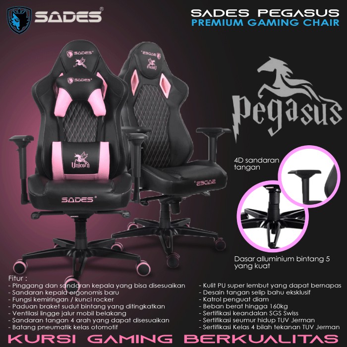 GAMING CHAIR KURSI GAMING BANGKU GAMING GAMER YOUTUBER KURSI GAMERS KOMPUTER UNICORN PINK A48