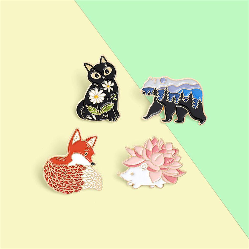 Lily Black Cat Bros Bros Bros Broach Hadiah Bunga Daisy Rubah Vintage Lencana Kecil