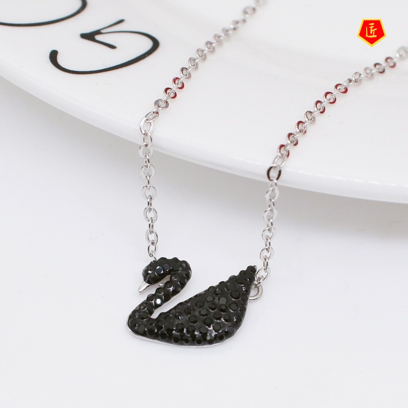 [Ready Stock]S925 Silver Rose Gold Black Swan Necklace Affordable Luxury Fashion