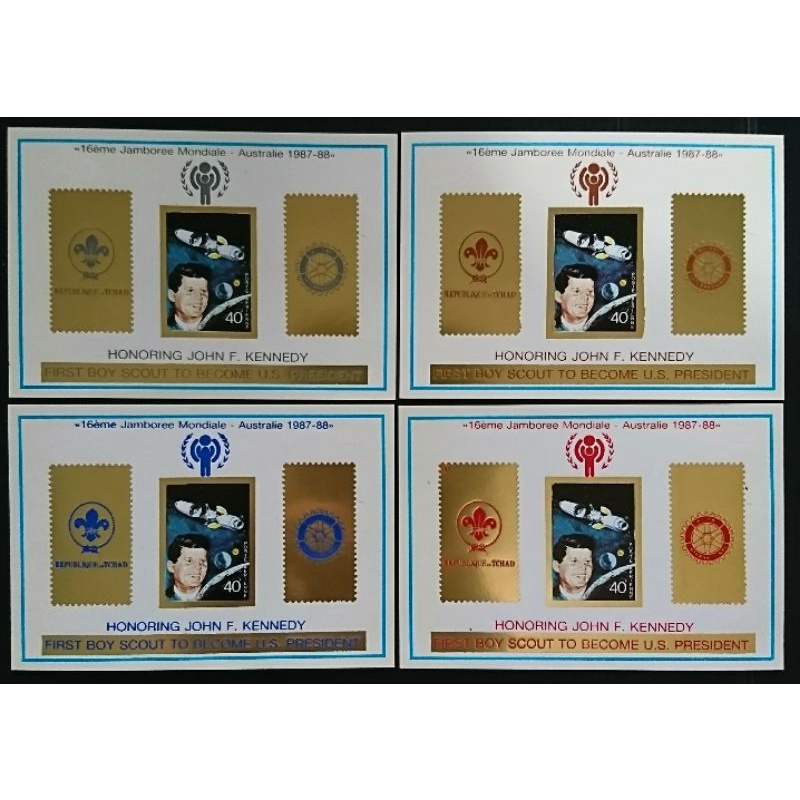 

4 Souvenir Sheet Du Tchad Pramuka Scout John F Kennedy 1988