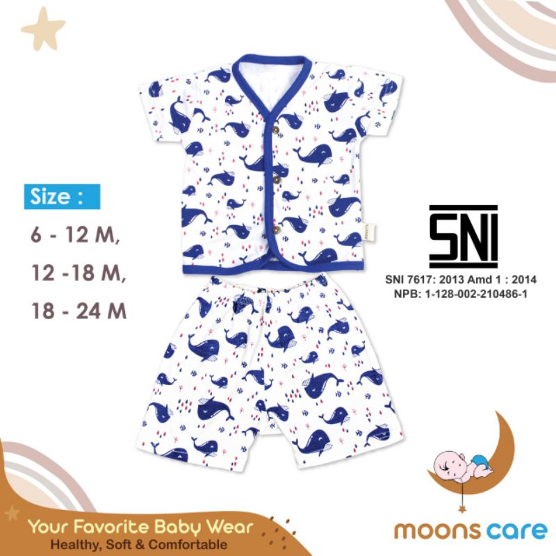 SNI SML Moons Stelan Pendek Kancing Motif Stelan Bayi Baju baru Lahir Stelan Baju Lucu stelan pendek