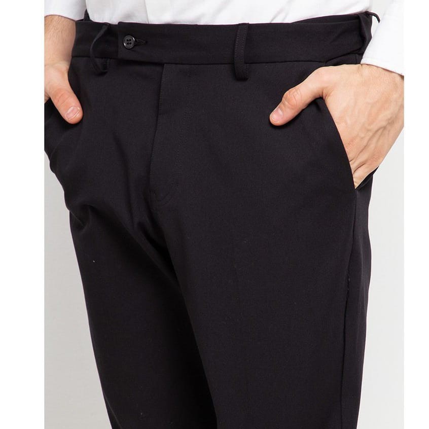 BlueButton Smart Chino Ankle Pants Formal Slim Fit Stretch Magic Waist Celana Panjang Pria Formal Kerja Hitam