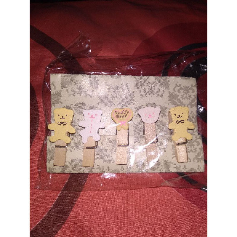 Penjepit Jepitan Kertas Foto Klip/ Wooden/ Karakter Teddy Bear Love/ + Free Gift