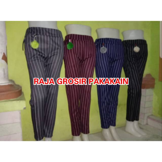 Celana Pensil Stretch Salur Pompom  Dewasa Panjang Bahan Scuba Premium