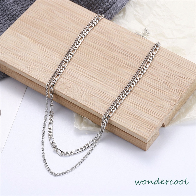 Eropa Retro Double Layer Kalung Fashion Sederhana Wanita Pria Kalung Aksesori-Won