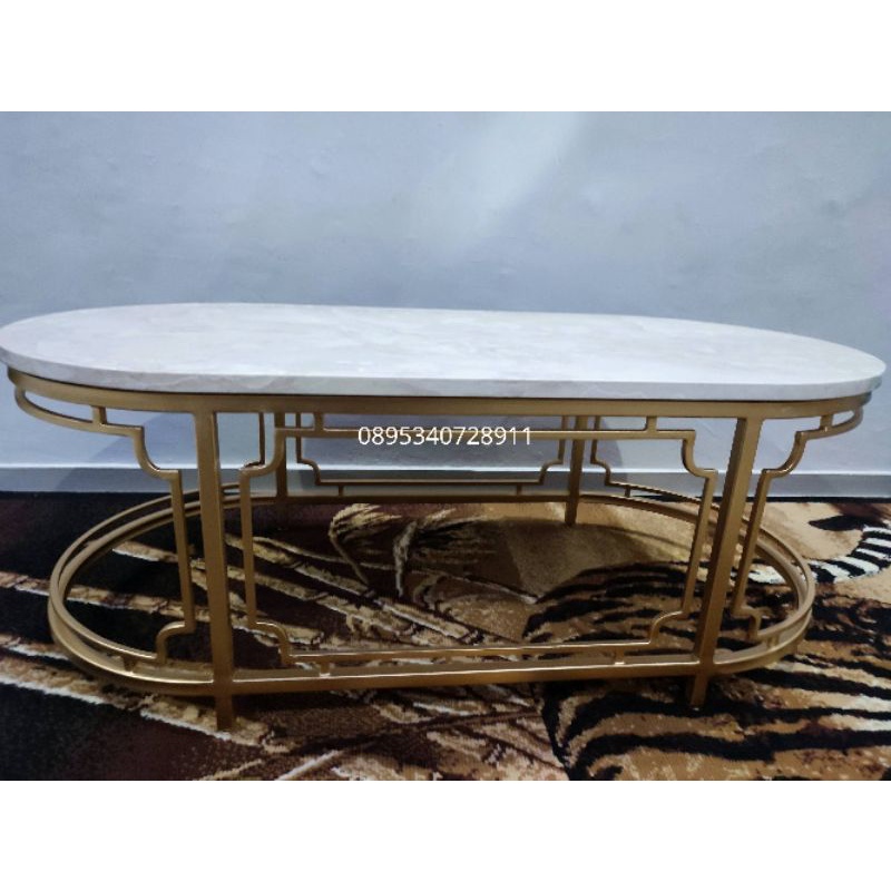 Meja tamu marmer oval / meja tamu marmer asli