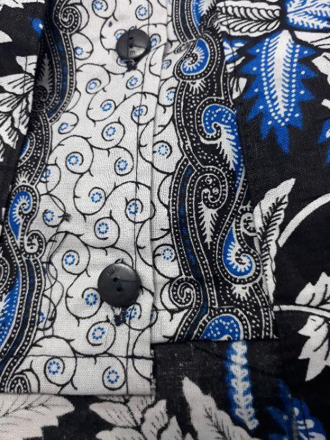 Batik Aksen Atasan Kerja Casual Batik Modern Wanita Peplum Kombinasi Embos Tanpa Lengan Panjang Solo