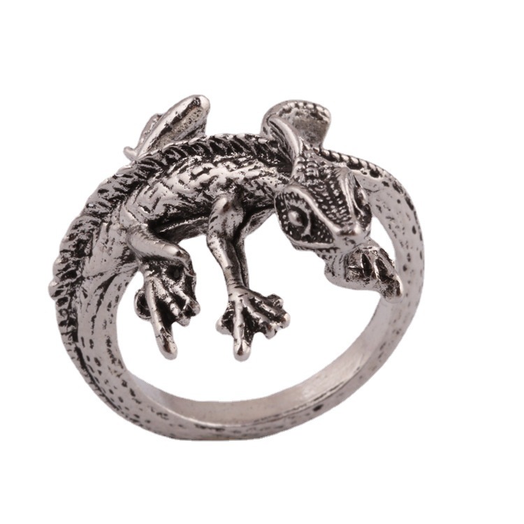 Cincin Model Terbuka Bahan Alloy Desain Cicak Gaya Eropa Amerikaretropunk Adjustable Untuk Pria