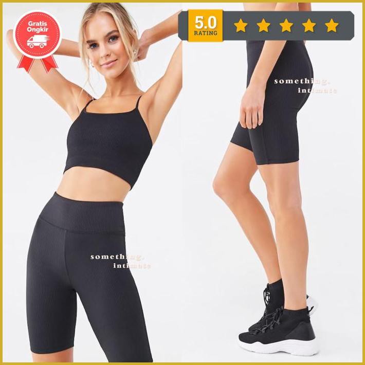 Forever21 Active Ribbed Hw Biker Shorts F21 Short Legging Bicycle - Taupe, M Free Ongkir