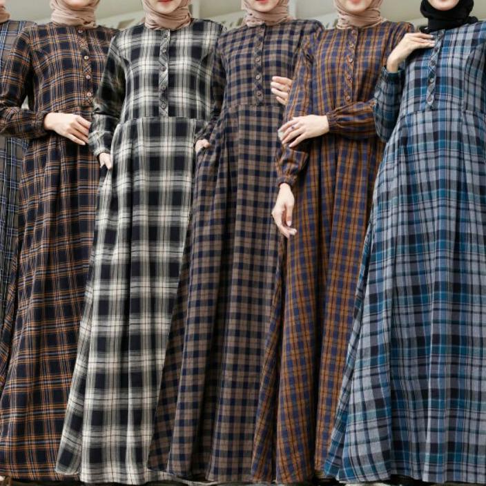 레 Radiafashion Gamis Flanel Impor Kotak Kotak original Tatu terTATU