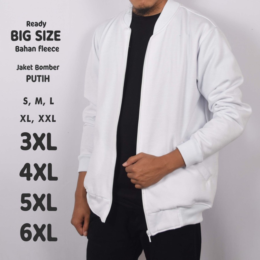 JAKET BOMBER PUTIH POLOS BIG SIZE JUMBO