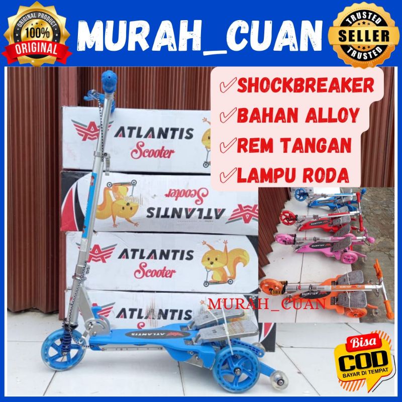 Skuter Injak ATLANTIS LC-V1203 Dual Pedal Alloy Lampu Roda Rem Tangan Scooter Genjot Sekuter Injak D