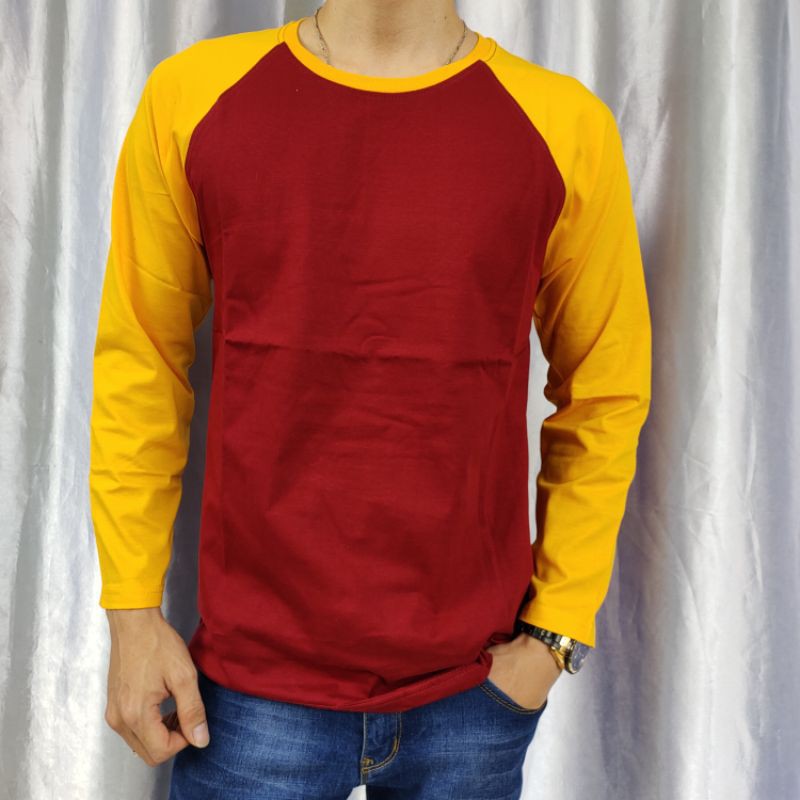 Kaos polos raglan panjang MARON-KUNING  uk M L XL XXL