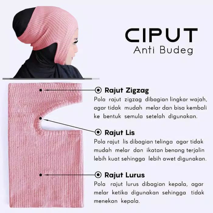 Ciput Dagu Rajut Premium Anti Budeg Inner Rajut Anti Pusing Anti Budeg Nayla Hijab