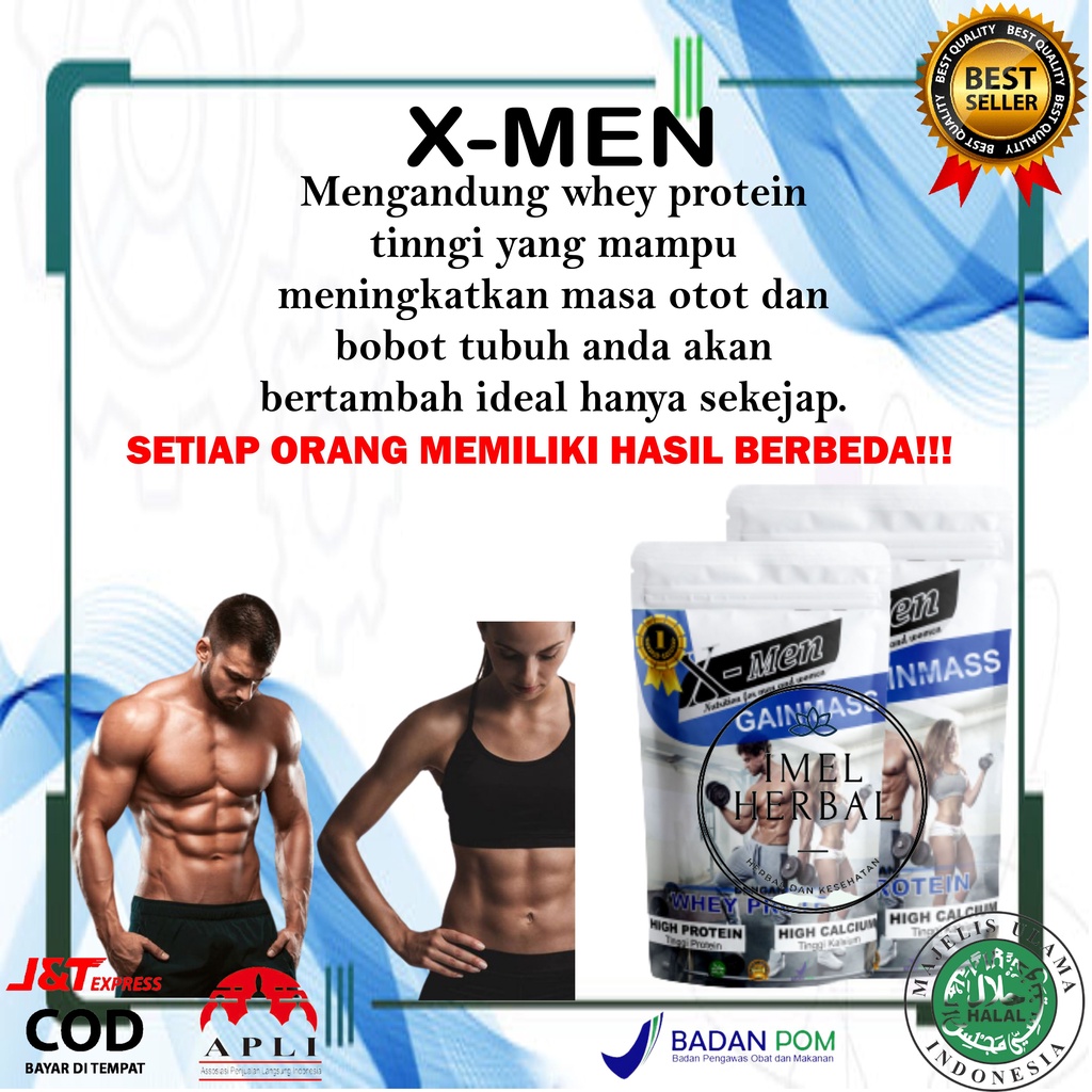 (PAKET SUSU) Pembesar Masa Otot PRIA PEMANENT BPOM ASLI X Men Gainmass SUPER WEIGHT GAIN SUPPLEMENT 