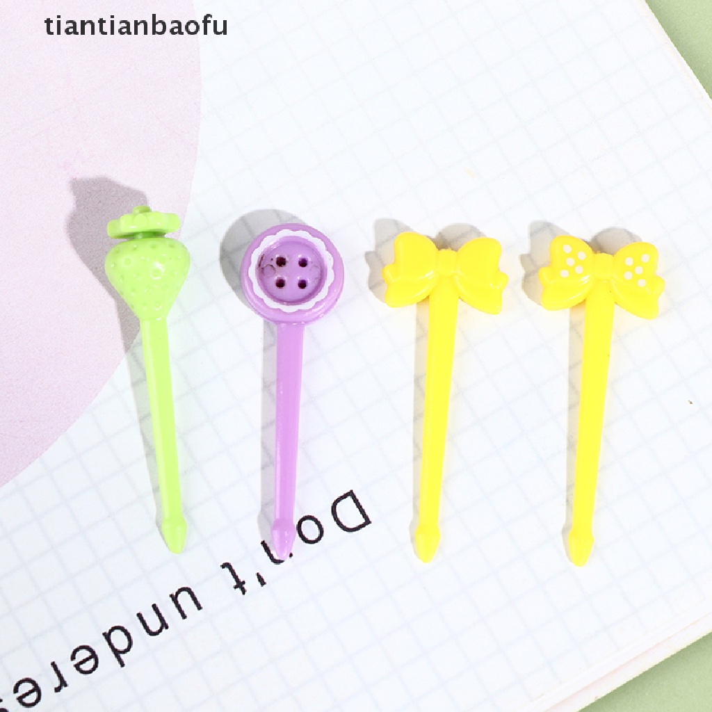 [tiantianbaofu] 8Pcs Mini Kids Pinkycolor Fruit Fork Cartoon Snack Cake Dessert Food Toothpick Boutique